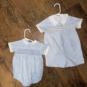 Baby boy smocked romper/ bubble set